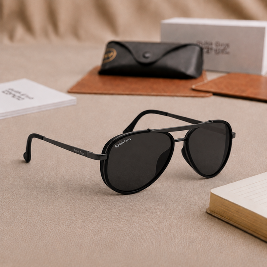 Sunglasses For Men With Black Glass & Black Frame 4414 Aviator Oval Sunglass By Sunglasses Deal