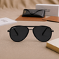 Sunglasses For Men With Black Glass & Black Frame 4414 Aviator Oval Sunglass By Sunglasses Deal
