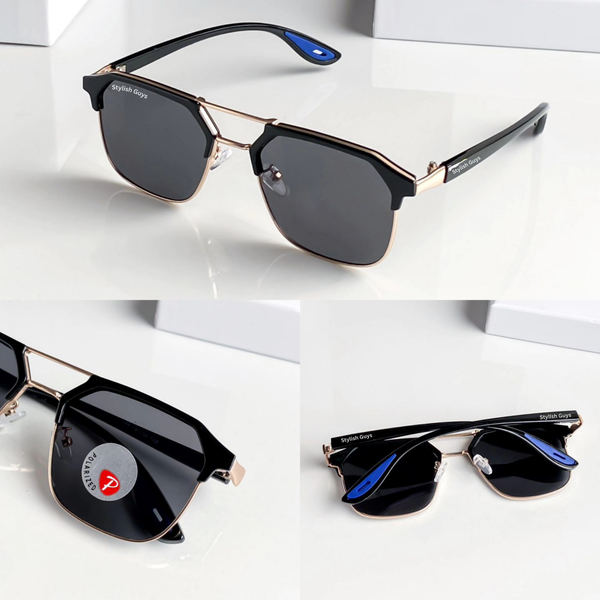 Top Trendy Hot New Stylish Attractive Square Black & Gold 04 Evergreen UV Protected Sunglasses For King's Men & Women ( SG-#04 )