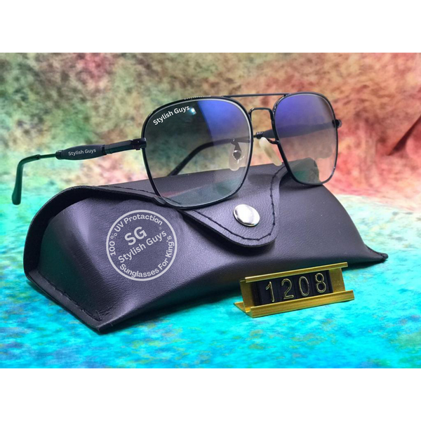 Top Trendy Hot New Stylish Attractive Blue Shade & Black Evergreen UV Protected Square Aviator Sunglasses For King's Men & Women ( SG - 1208)