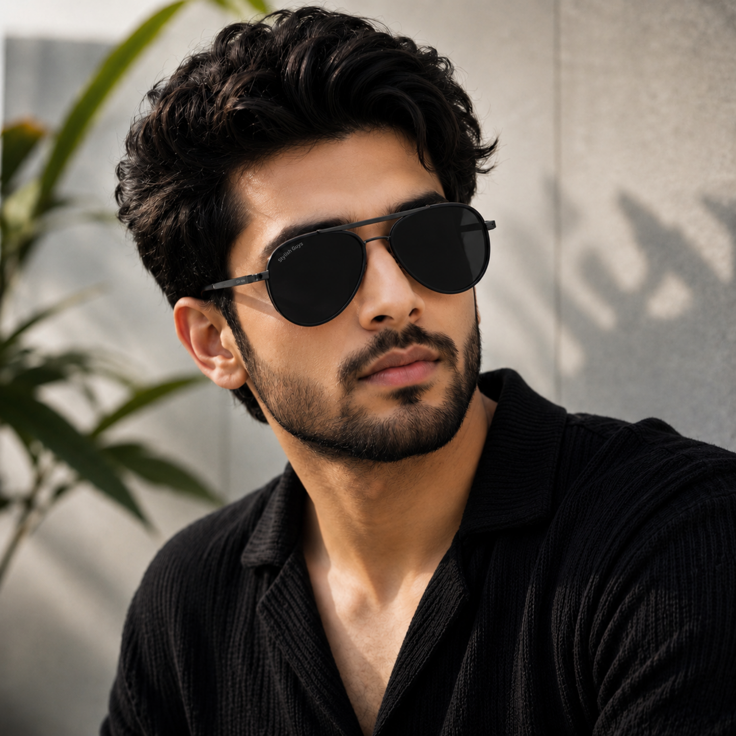 Sunglasses For Men With Black Glass & Black Frame 4414 Aviator Oval Sunglass By Sunglasses Deal