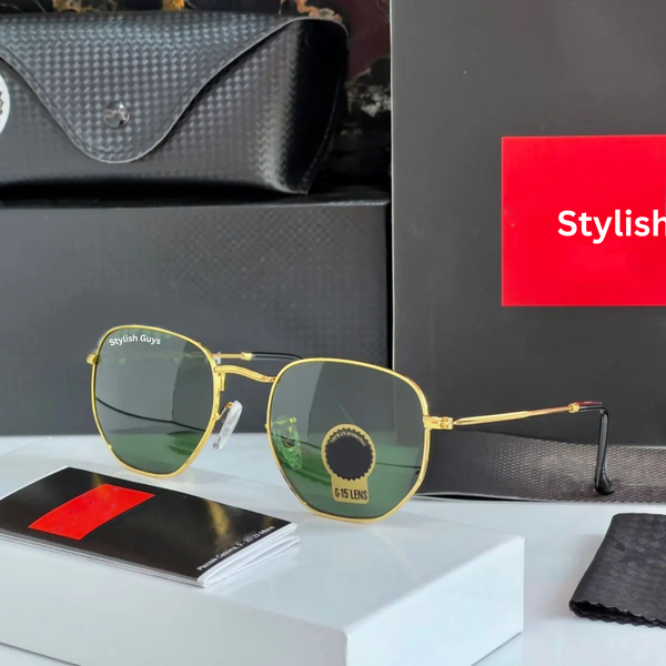 Top Trendy Hot New Stylish Attractive Green & Golden 3548 Evergreen UV Protected Sunglasses For King's Men & Women