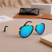 Sunglasses For Men With Aqua Blue Mercury Glass & Golden Frame 4414 Aviator Oval Sunglass By Sunglasses Deal