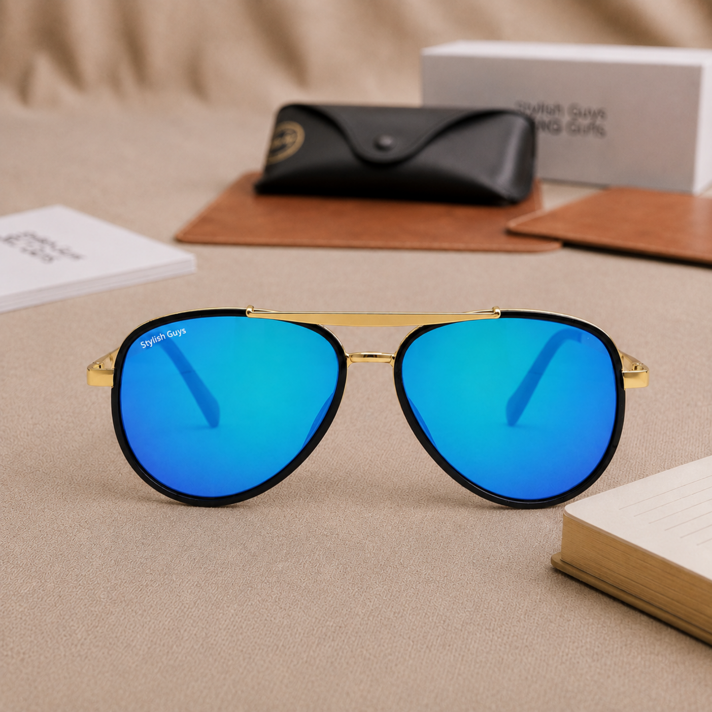 Sunglasses For Men With Aqua Blue Mercury Glass & Golden Frame 4414 Aviator Oval Sunglass By Sunglasses Deal