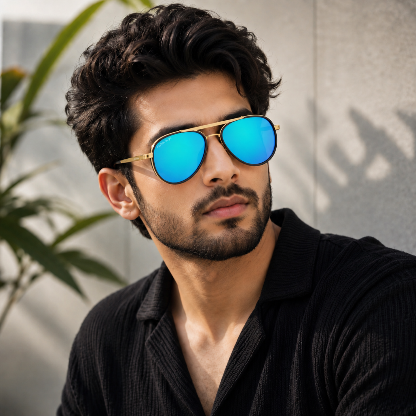 Sunglasses For Men With Aqua Blue Mercury Glass & Golden Frame 4414 Aviator Oval Sunglass By Sunglasses Deal