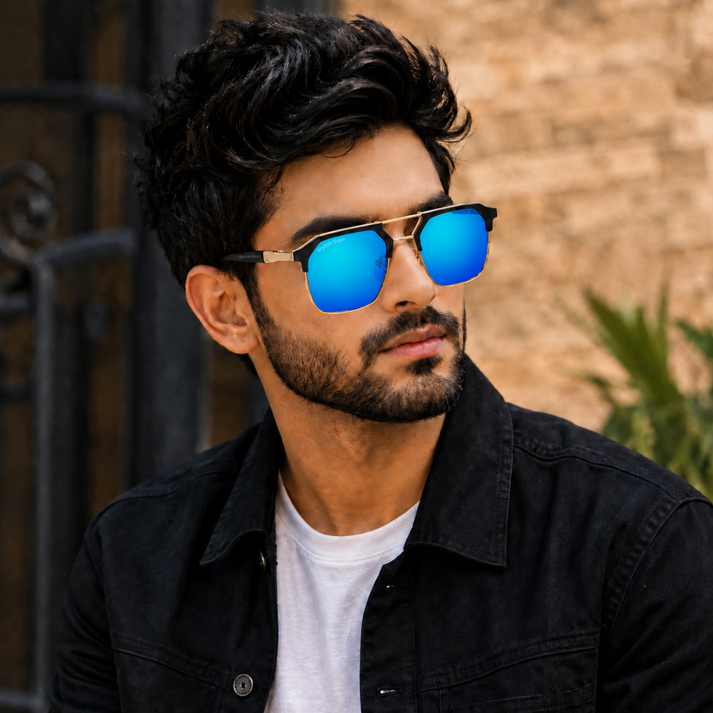 Sunglasses For Men With Aqua Blue Mercury Glass & Golden Frame 04 Square Polarized Sunglass By Sunglasses Deal