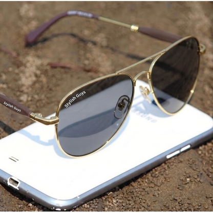 Sunglasses For Men With Black Glass & Golden Frame 3517 Aviator Oval Sunglass By Sunglasses Deal
