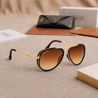 Sunglasses For Men With Brown Shade Glass & Golden Frame 4414 Aviator Oval Sunglass By Sunglasses Deal