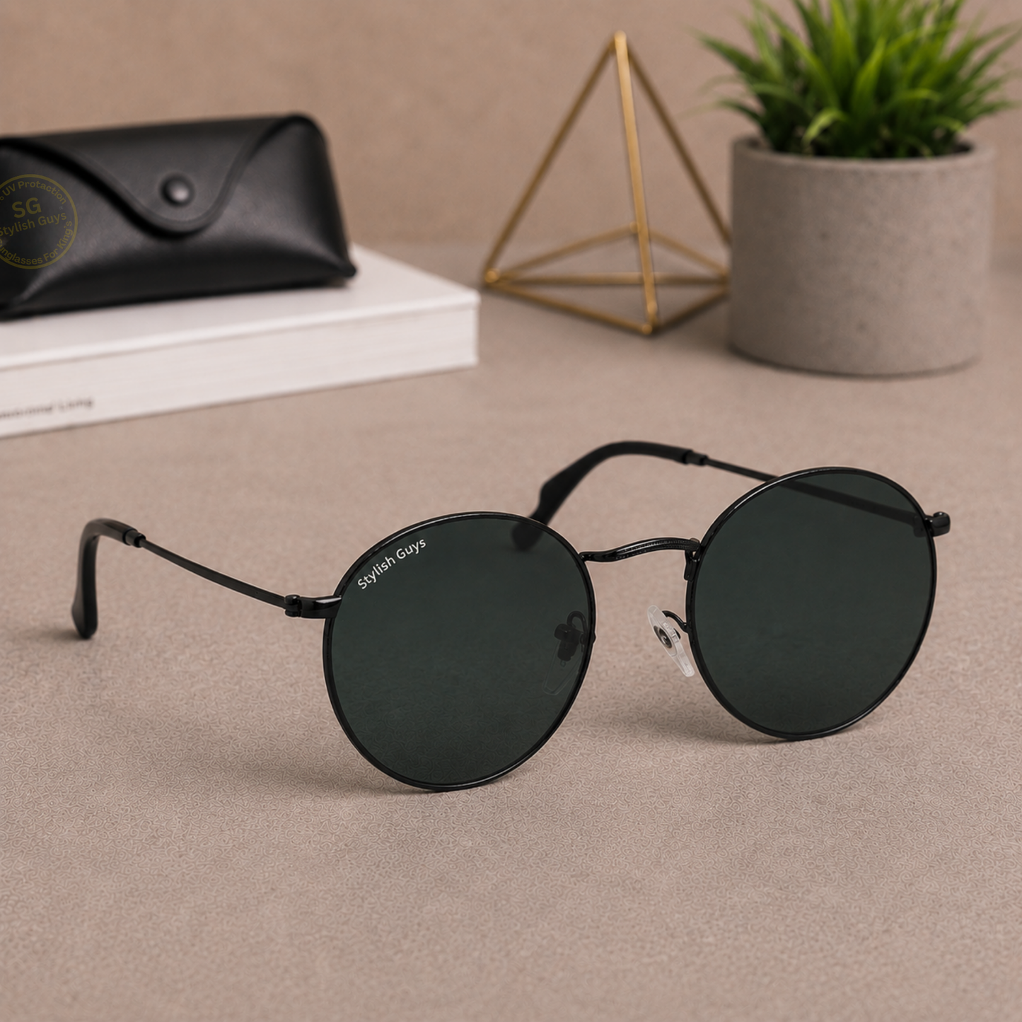 Sunglasses For Men With Black Glass & Black Frame 3447 Panto Round Sunglass By Sunglasses Deal