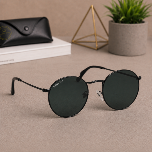 Sunglasses For Men With Black Glass & Black Frame 3447 Panto Round Sunglass By Sunglasses Deal
