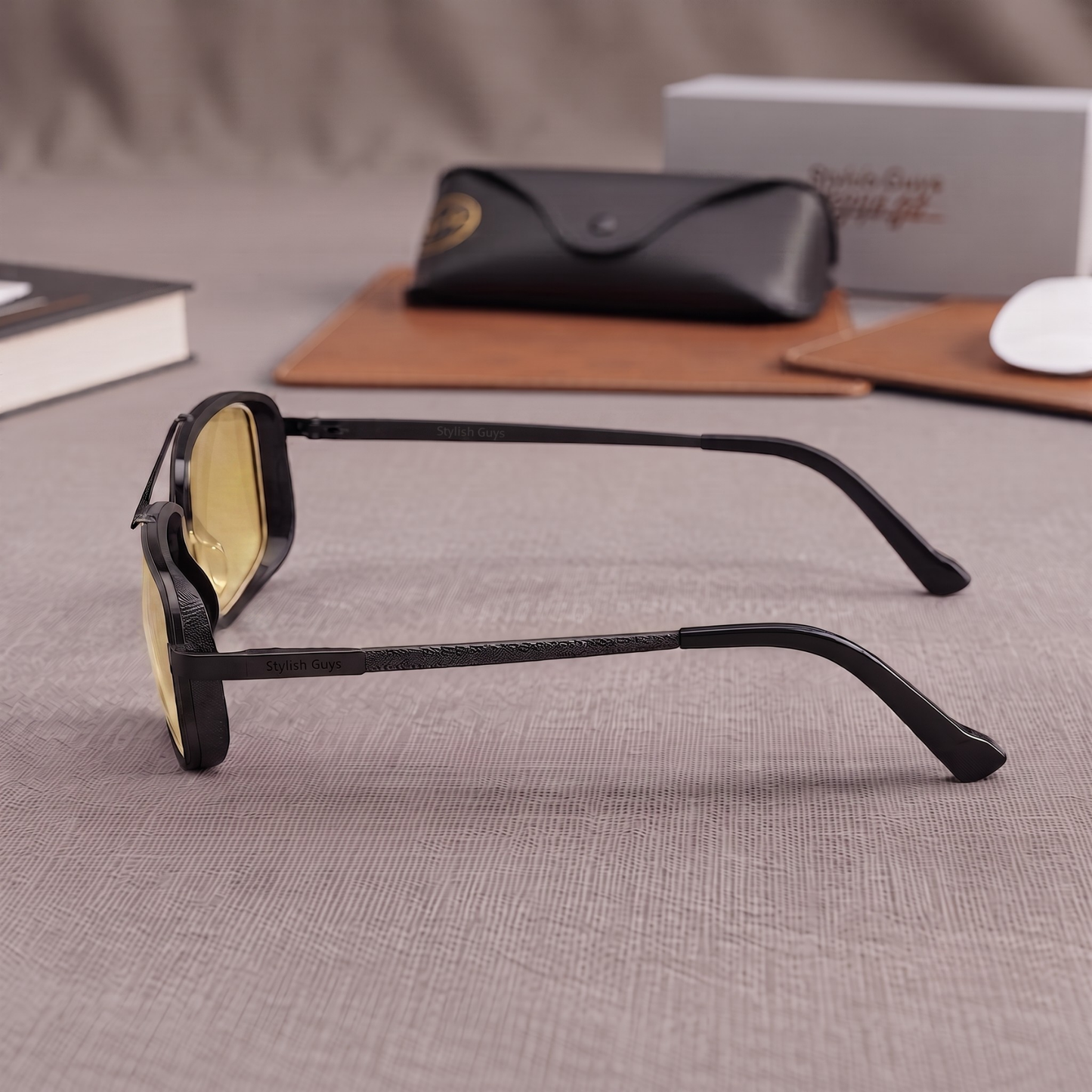 Sunglasses For Men With Candy Yellow Glass & Black Frame 4413 Square Sunglass By Sunglasses Deal