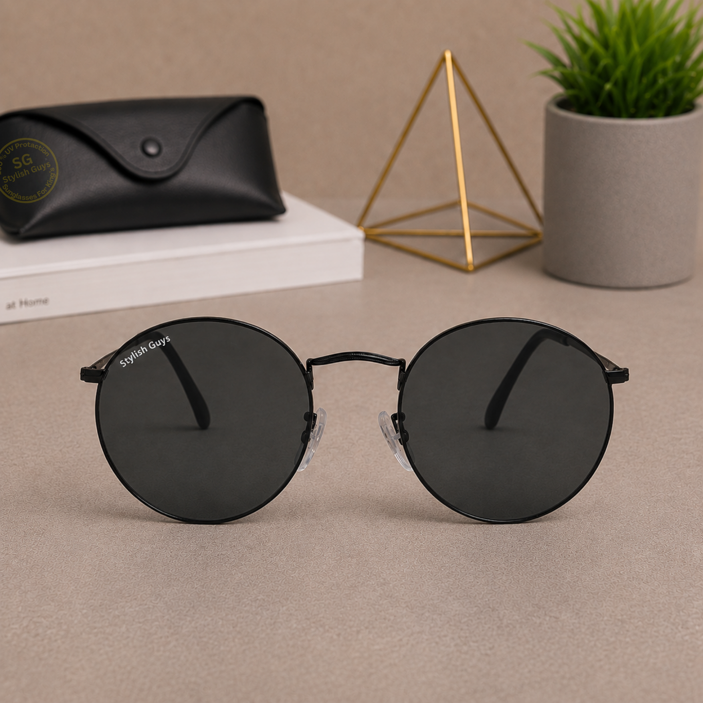 Sunglasses For Men With Black Glass & Black Frame 3447 Panto Round Sunglass By Sunglasses Deal