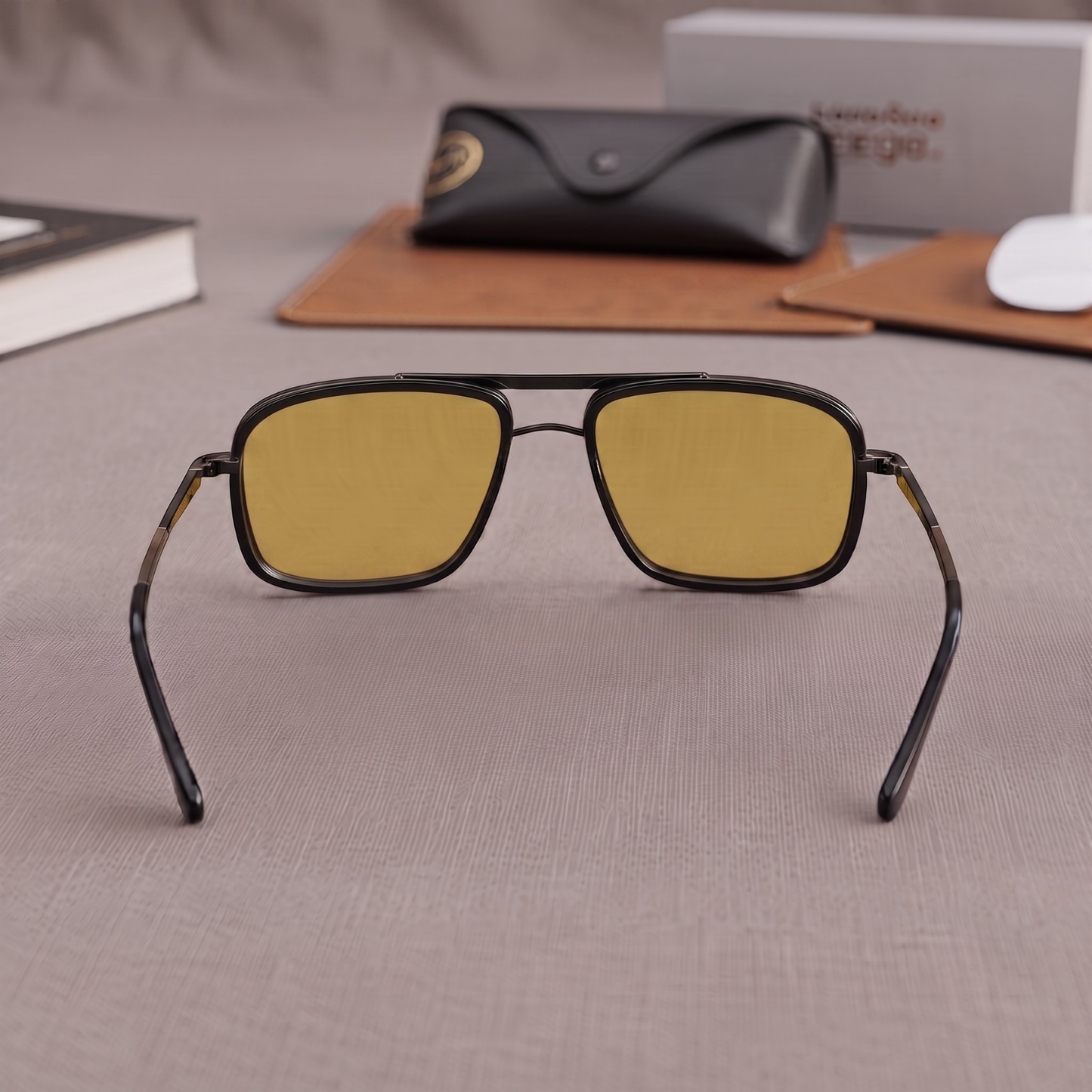 Sunglasses For Men With Candy Yellow Glass & Black Frame 4413 Square Sunglass By Sunglasses Deal