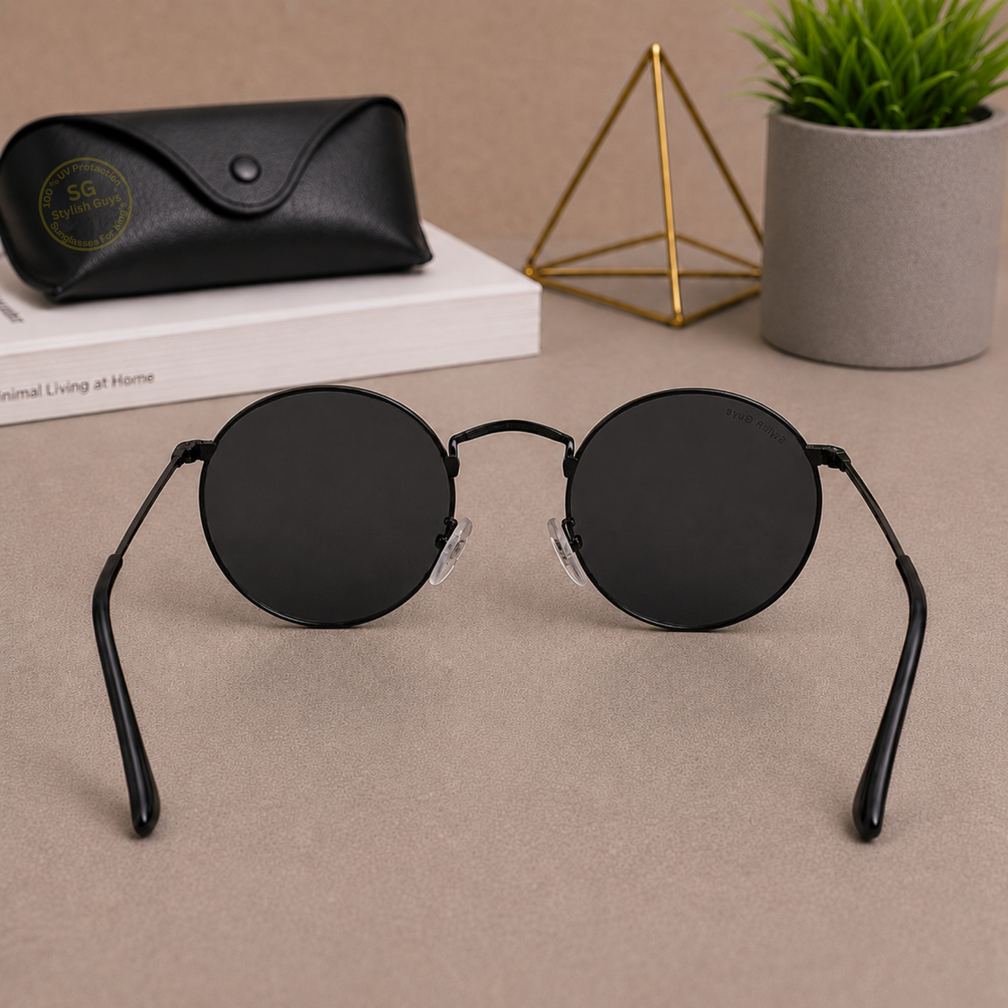 Sunglasses For Men With Black Glass & Black Frame 3447 Panto Round Sunglass By Sunglasses Deal