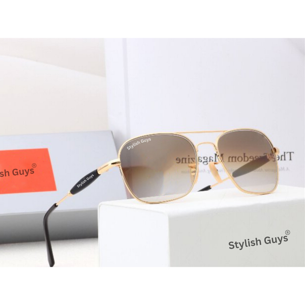 Top Trendy Hot New Stylish Attractive Brown Shade & Golden 1208 Evergreen UV Protected Square Aviator Sunglasses For King's Men & Women