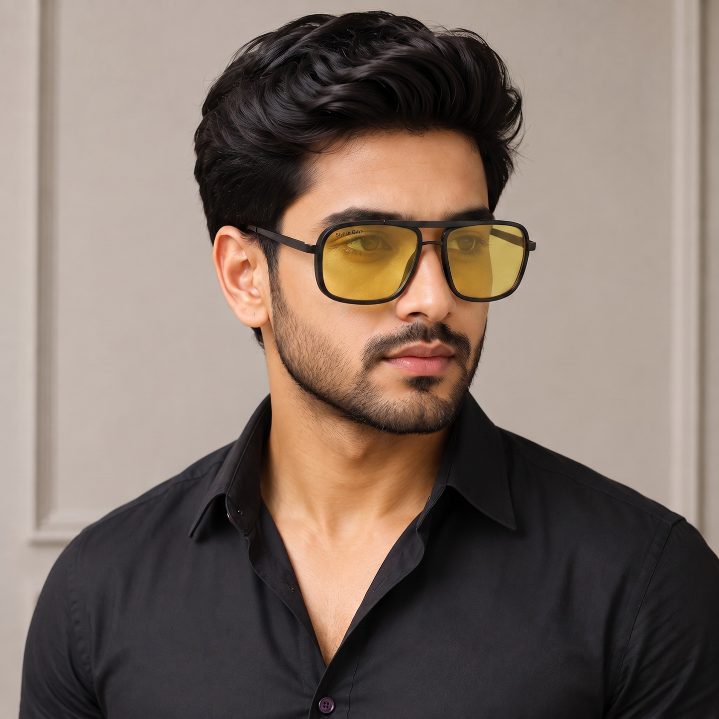 Sunglasses For Men With Candy Yellow Glass & Black Frame 4413 Square Sunglass By Sunglasses Deal