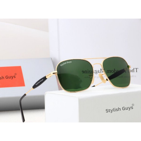 Top Trendy Hot New Stylish Attractive Green & Golden 1208 Evergreen UV Protected Square Aviator Sunglasses For King's Men & Women
