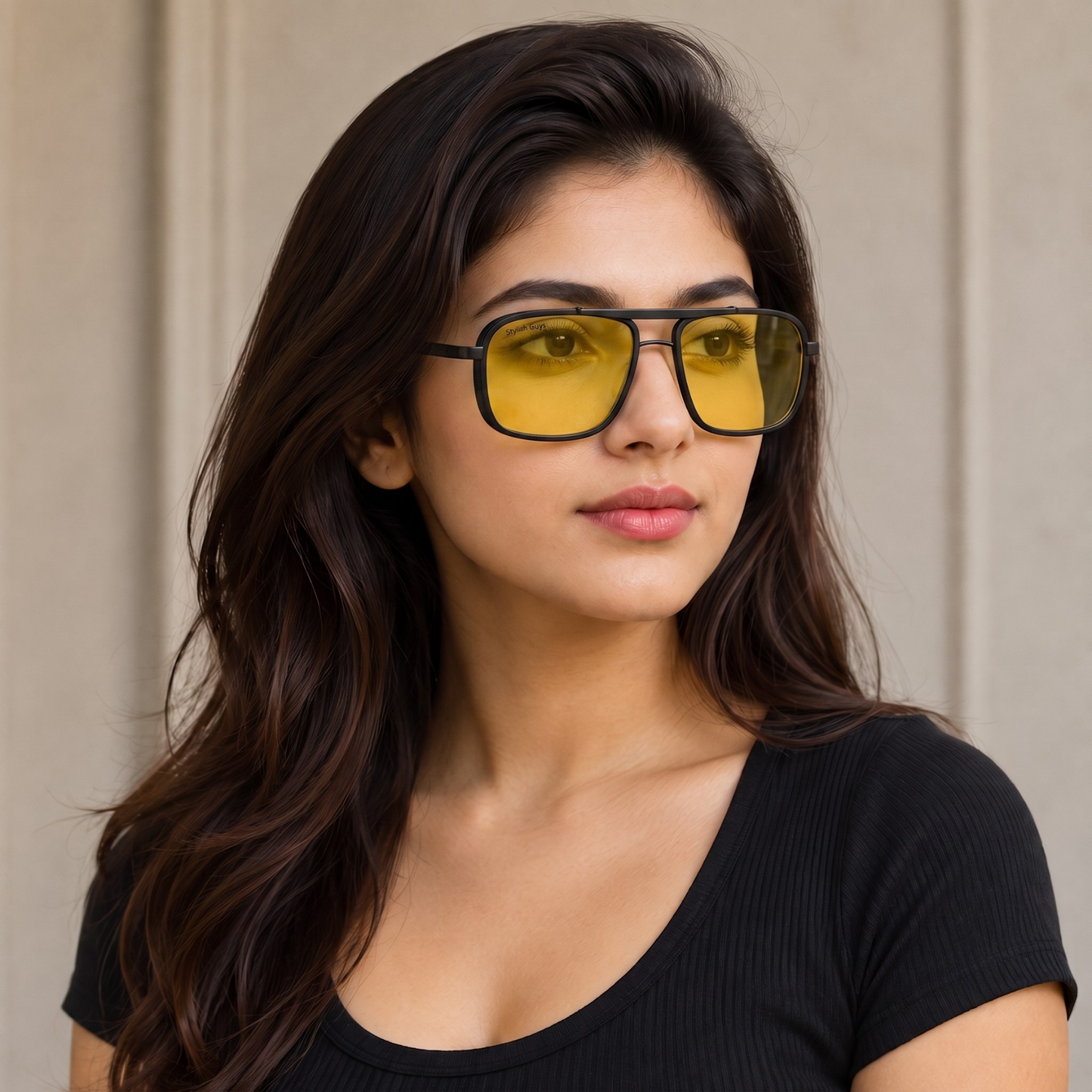Sunglasses For Men With Candy Yellow Glass & Black Frame 4413 Square Sunglass By Sunglasses Deal
