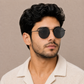 Sunglasses For Men With Black Glass & Black Frame 3447 Panto Round Sunglass By Sunglasses Deal