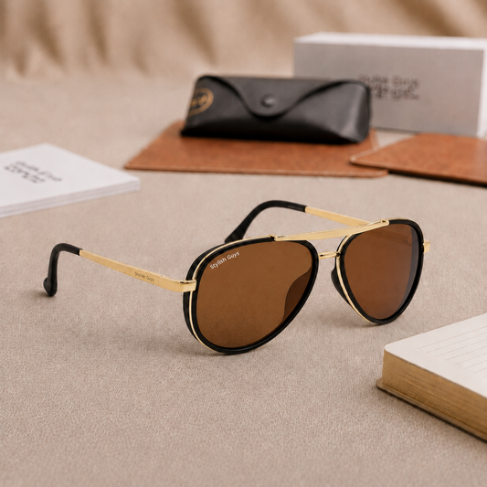 Sunglasses For Men With Brown Glass & Golden Frame 4414 Aviator Oval Sunglass By Sunglasses Deal