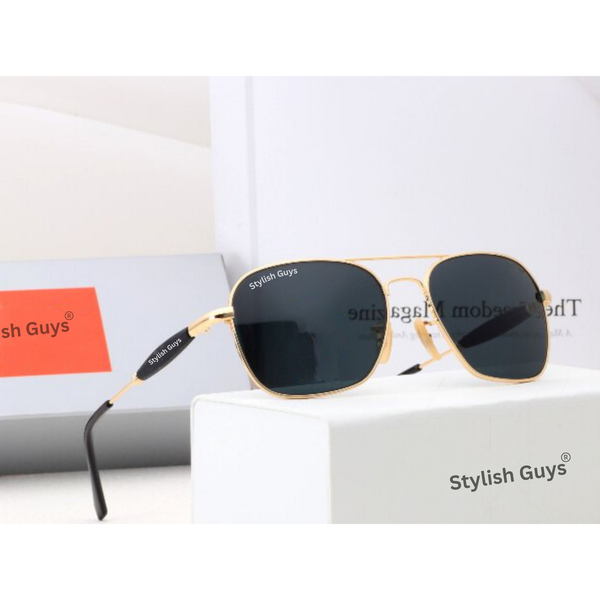 Top Trendy Hot New Stylish Attractive Black & Golden 1208 Evergreen UV Protected Square Aviator Sunglasses For King's Men & Women