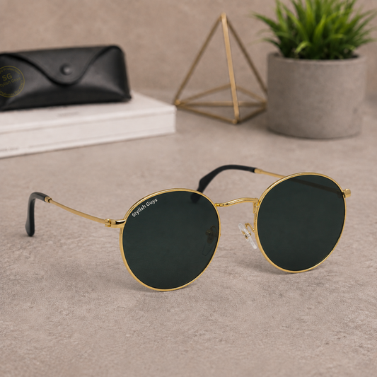 Sunglasses For Men With Black Glass & Golden Frame 3447 Panto Round Sunglass By Sunglasses Deal