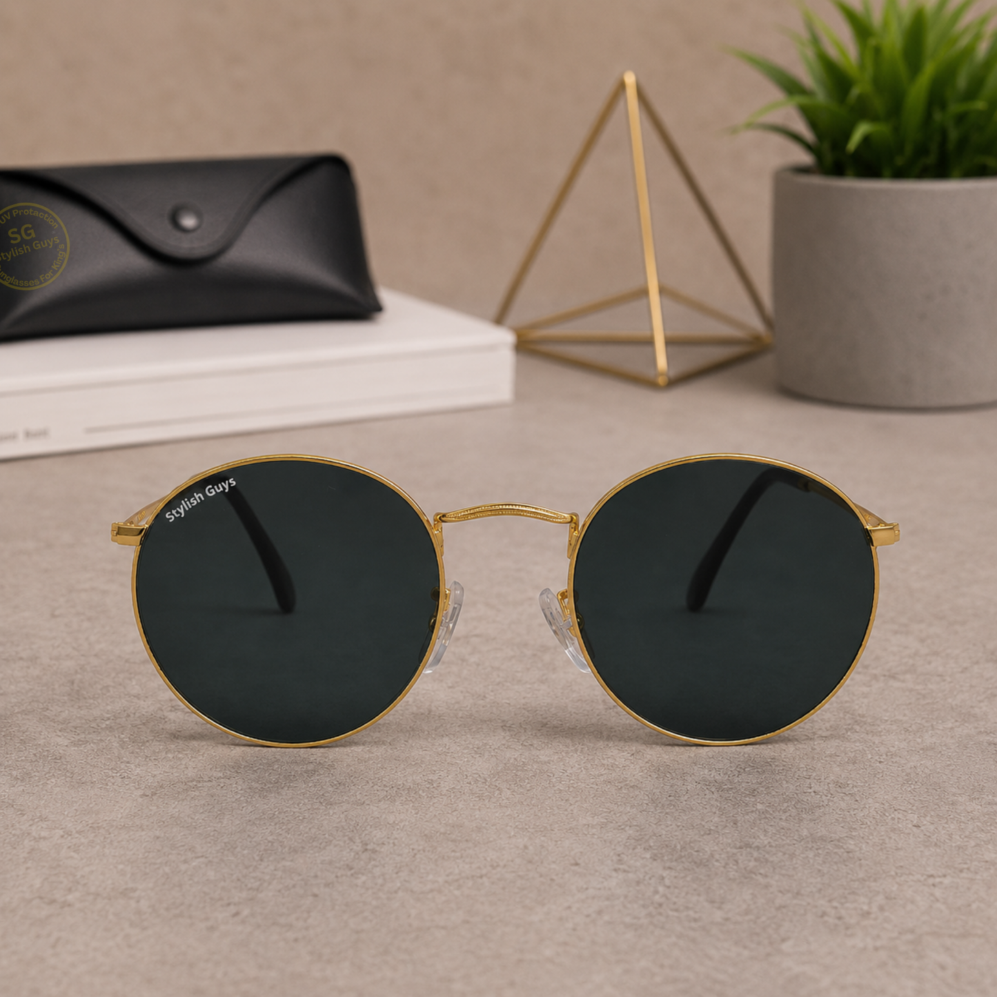 Sunglasses For Men With Black Glass & Golden Frame 3447 Panto Round Sunglass By Sunglasses Deal