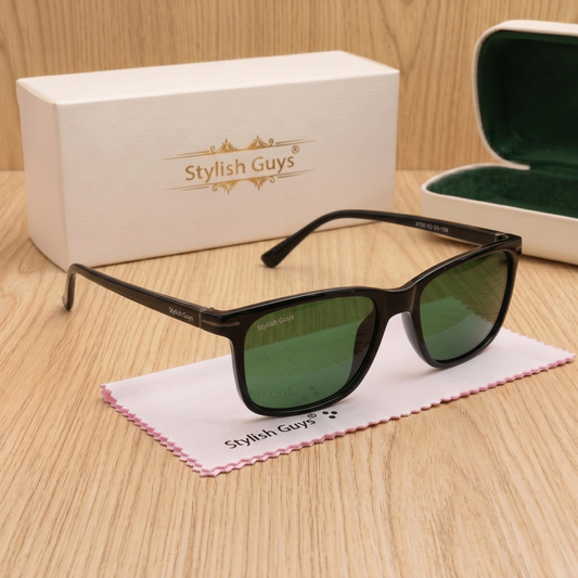Sunglasses For Men With Green Glass & Black Frame 4708 Square Sunglass By Sunglasses Deal