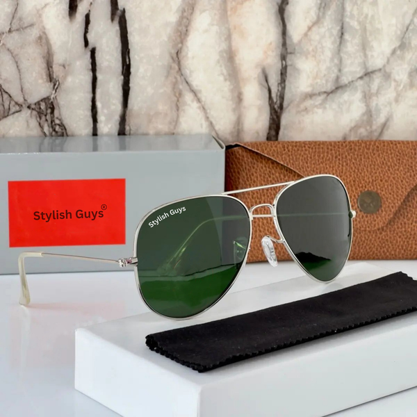New Fancy Latest Flexible Nosed Trending B2 Green Mirror & Silver Frame Aviator With Metal Frame Hot Favourite Sunglass For Men, Women & Unisex. ( SG - 3026 )
