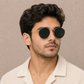 Sunglasses For Men With Black Glass & Golden Frame 3447 Panto Round Sunglass By Sunglasses Deal