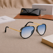 Sunglasses For Men With Blue Shade Glass & Golden Frame 4414 Aviator Oval Sunglass By Sunglasses Deal
