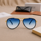 Sunglasses For Men With Blue Shade Glass & Golden Frame 4414 Aviator Oval Sunglass By Sunglasses Deal