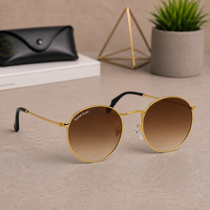 Sunglasses For Men With Brown Shade Glass & Golden Frame 3447 Panto Round Sunglass By Sunglasses Deal