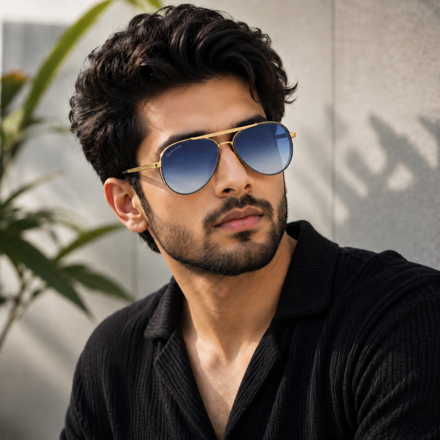 Sunglasses For Men With Blue Shade Glass & Golden Frame 4414 Aviator Oval Sunglass By Sunglasses Deal