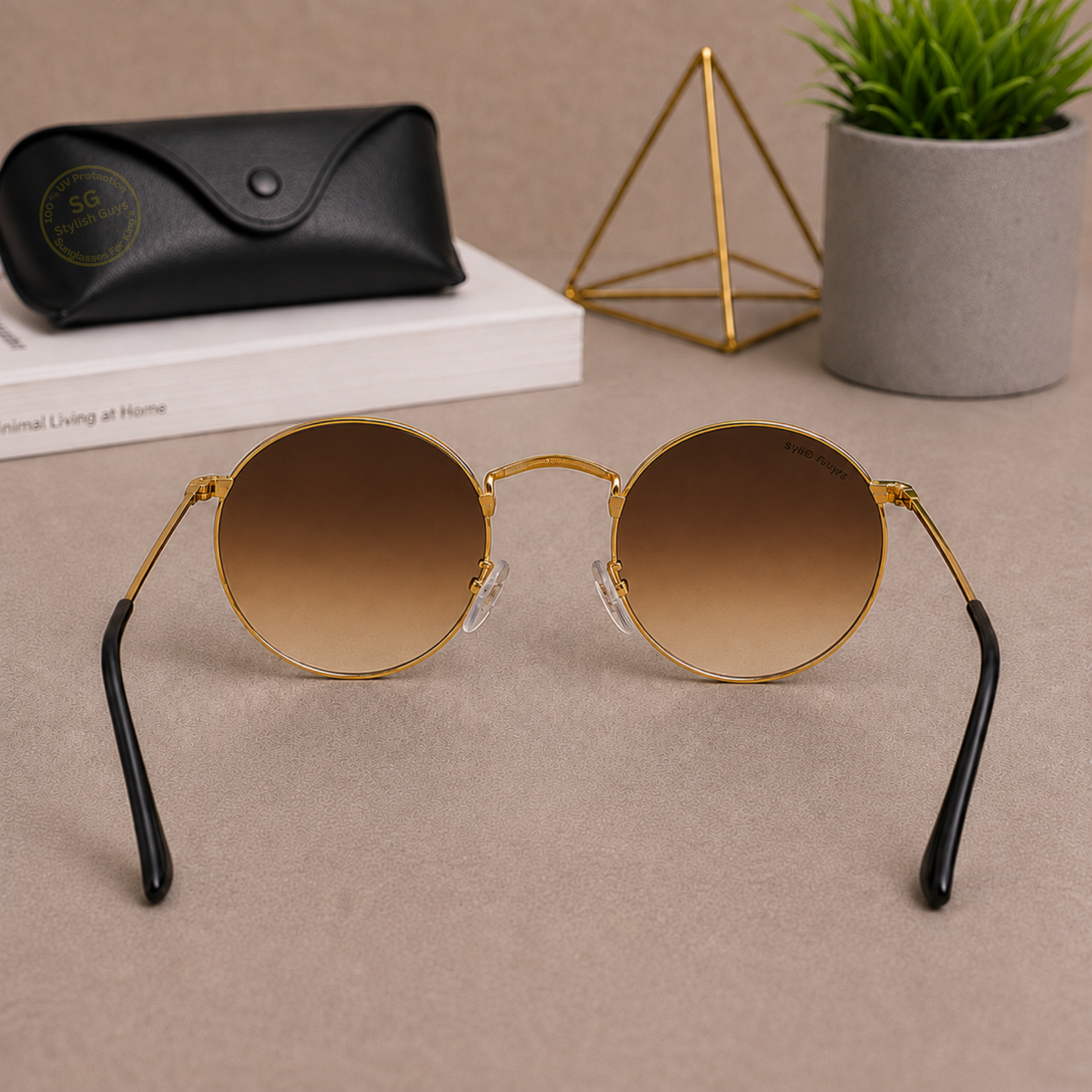 Sunglasses For Men With Brown Shade Glass & Golden Frame 3447 Panto Round Sunglass By Sunglasses Deal