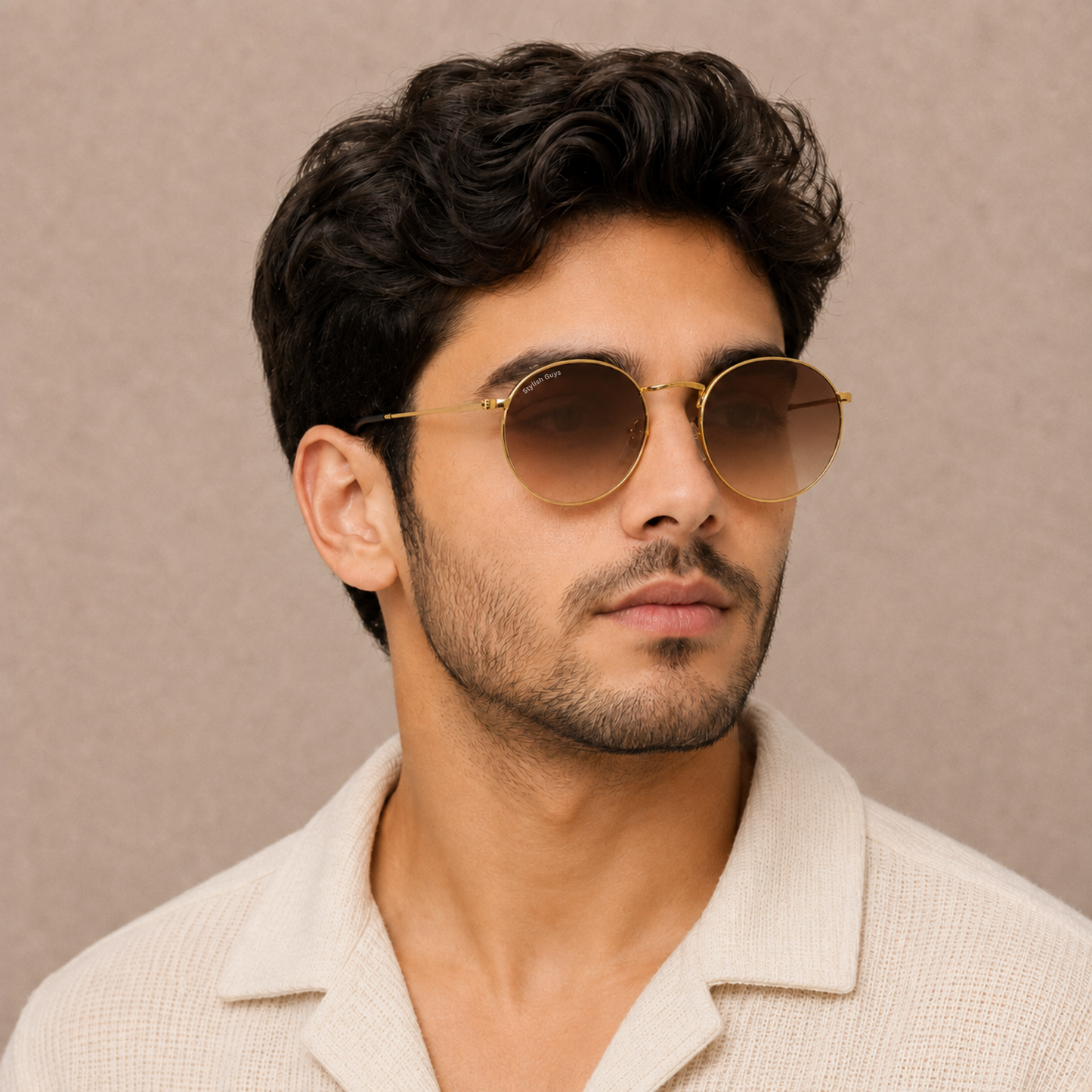 Sunglasses For Men With Brown Shade Glass & Golden Frame 3447 Panto Round Sunglass By Sunglasses Deal