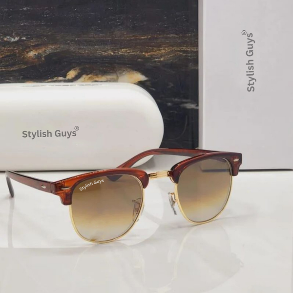 Top Trendy Hot New Stylish Attractive Brown Shade & Golden 3016 Evergreen UV Protected Club Master Sunglasses For King's Men & Women