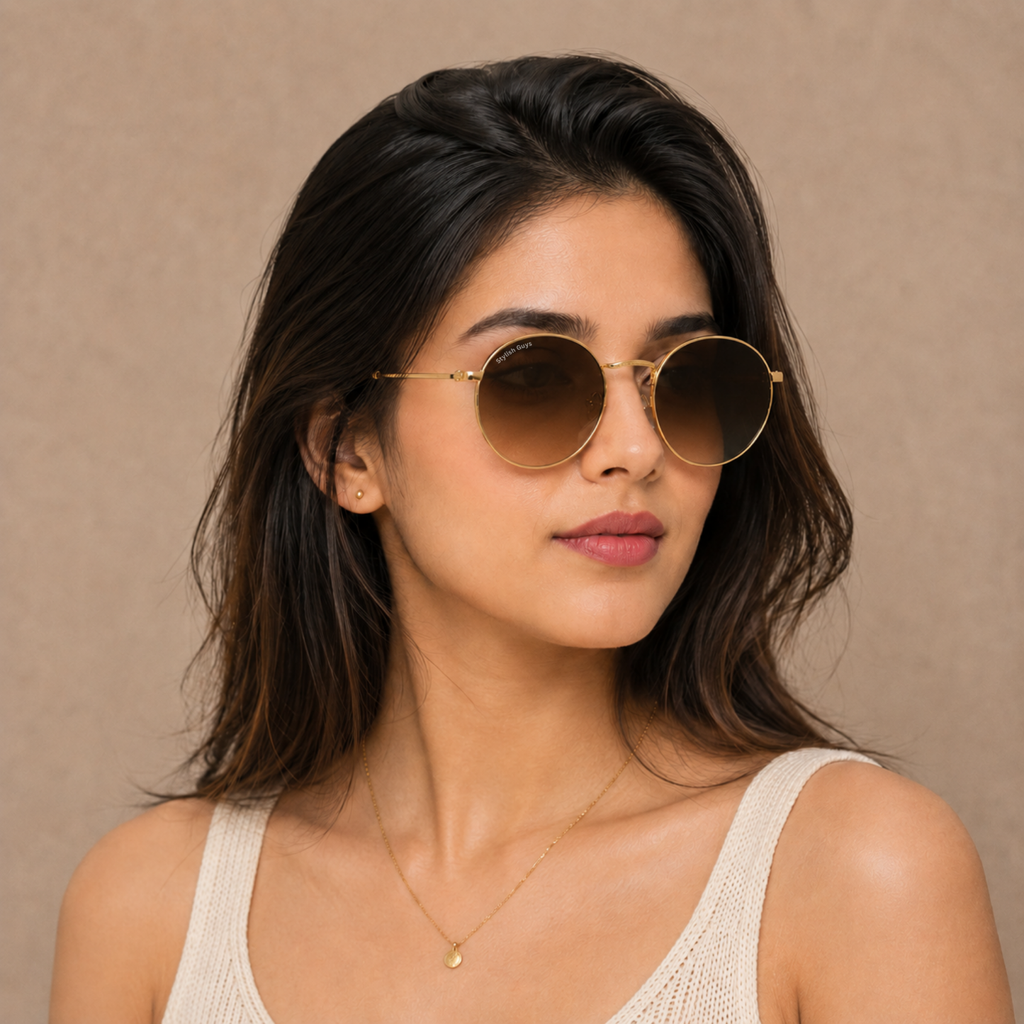 Sunglasses For Men With Brown Shade Glass & Golden Frame 3447 Panto Round Sunglass By Sunglasses Deal