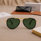 Sunglasses For Men With Green Glass & Golden Frame 4414 Aviator Oval Sunglass By Sunglasses Deal