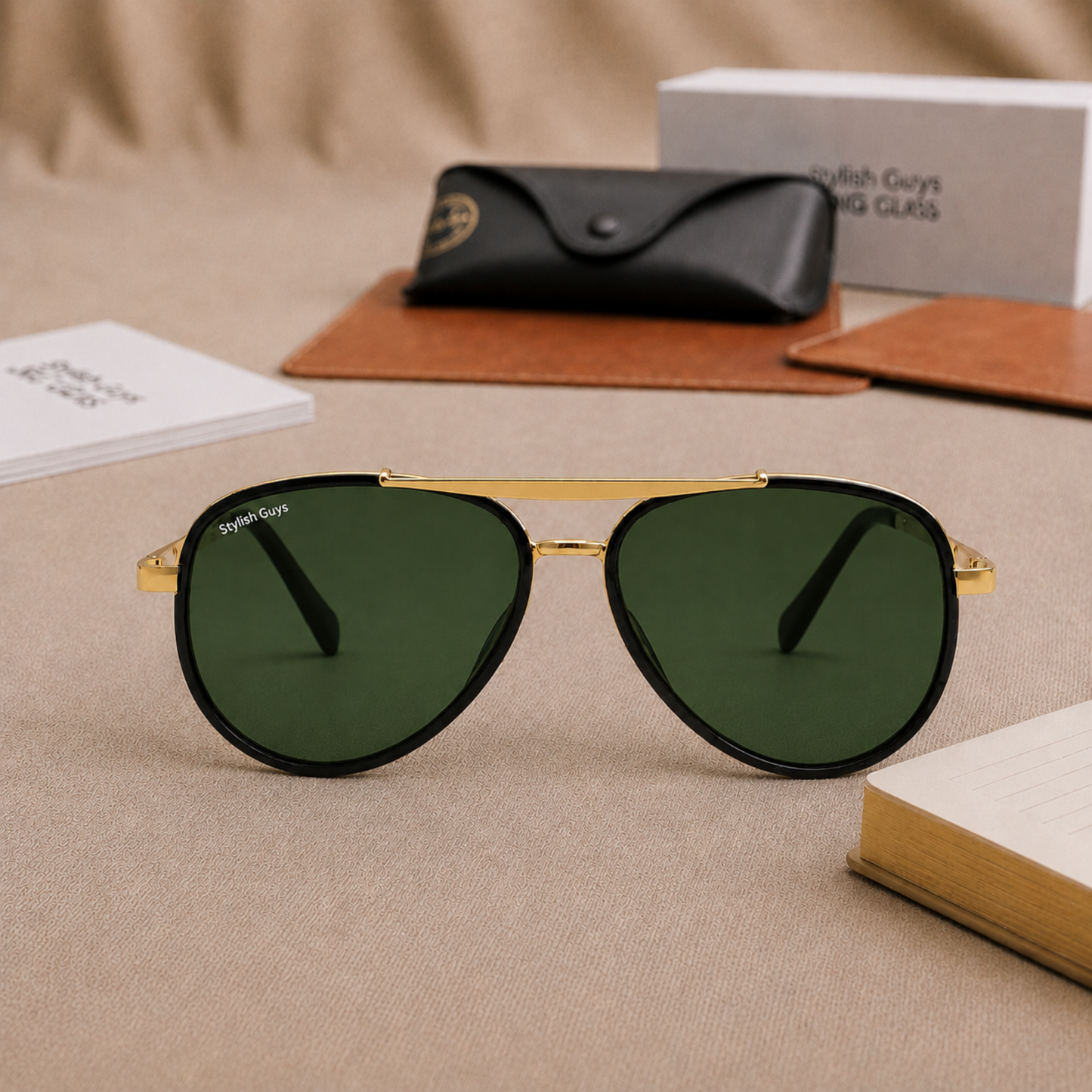 Sunglasses For Men With Green Glass & Golden Frame 4414 Aviator Oval Sunglass By Sunglasses Deal