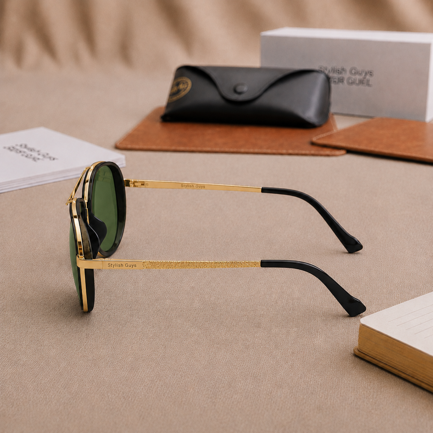 Sunglasses For Men With Green Glass & Golden Frame 4414 Aviator Oval Sunglass By Sunglasses Deal