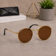 Sunglasses For Men With Brown Glass & Golden Frame 3447 Panto Round Sunglass By Sunglasses Deal