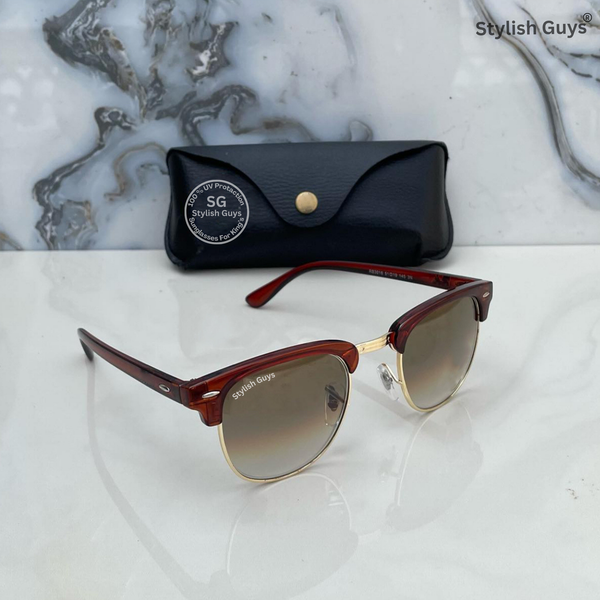 Top Trendy Hot New Stylish Attractive Brown Shade & Golden 3016 Evergreen UV Protected Club Master Sunglasses For King's Men & Women
