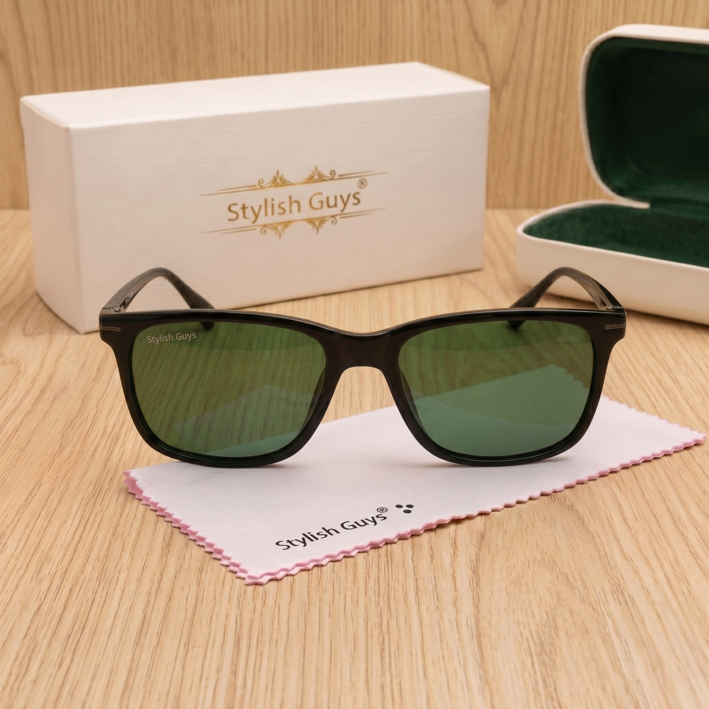 Sunglasses For Men With Green Glass & Black Frame 4708 Square Sunglass By Sunglasses Deal