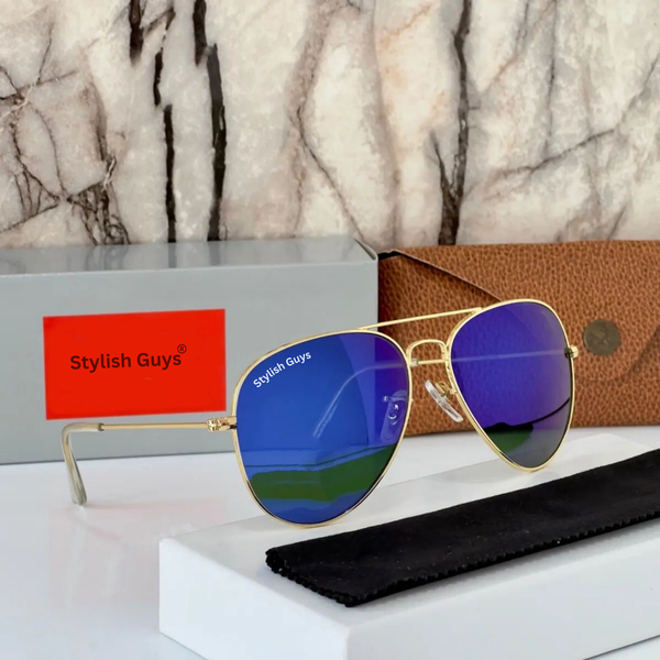New Fancy Latest Flexible Nosed Trending B2 Blue Mirror & Gold Frame Aviator With Metal Frame Hot Favourite Sunglass For Men, Women & Unisex. ( SG - 3026 )