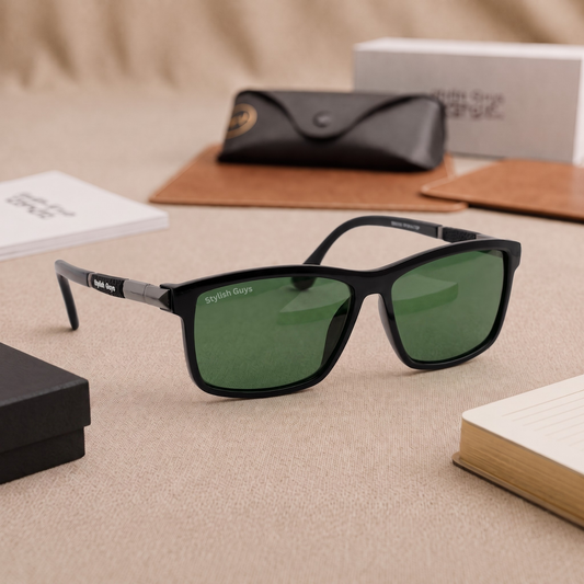 Sunglasses For Men With Green Glass & Black Frame 4228 Square Sunglass By Sunglasses Deal