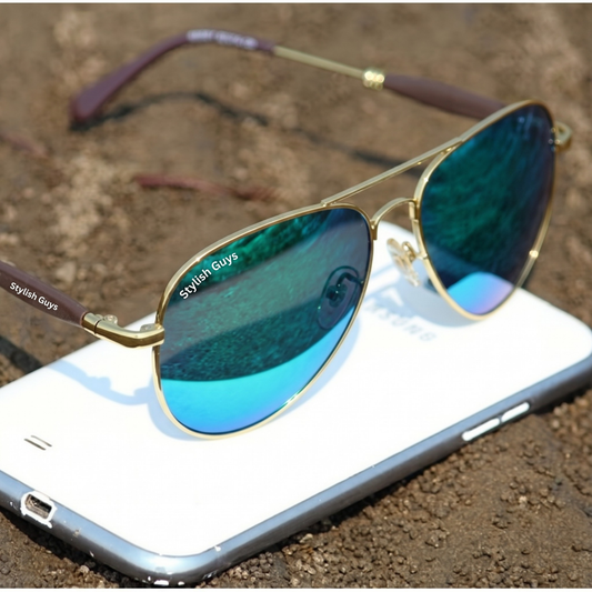 Sunglasses For Men With Aqua Blue Mercury Glass & Golden Frame 3517 Aviator Oval Sunglass By Sunglasses Deal