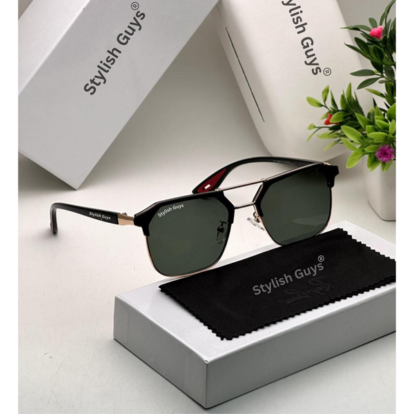 Top Trendy Hot New Stylish Attractive Square Green & Gold 04 Evergreen UV Protected Sunglasses For King's Men & Women ( SG-#04 )