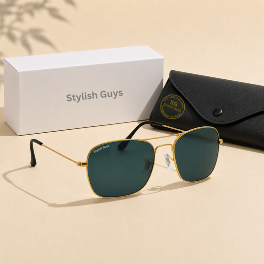 Sunglasses For Men With Black Glass & Golden Frame 3136 Square Sunglass By Sunglasses Deal