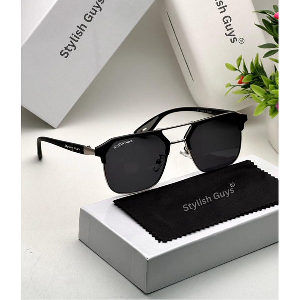Top Trendy Hot New Stylish Attractive Square Black & Silver 04 Evergreen UV Protected Sunglasses For King's Men & Women ( SG-#04 )